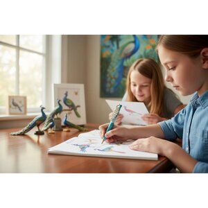 Crystal Peacock Design Pen Blue & Gold Luxury Ballpoint Rhinestone Decor Elegant